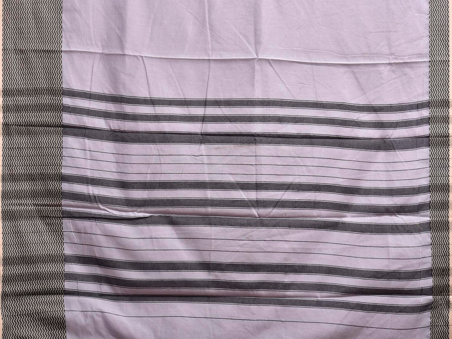 Grey and Black Bamboo Cotton Saree with Strips Design No Blouse bc0988