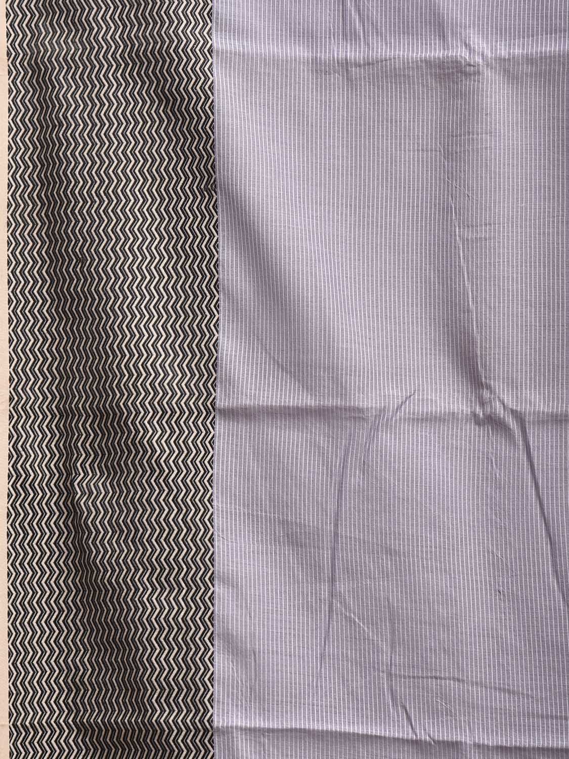 Grey and Black Bamboo Cotton Saree with Strips Design No Blouse bc0988