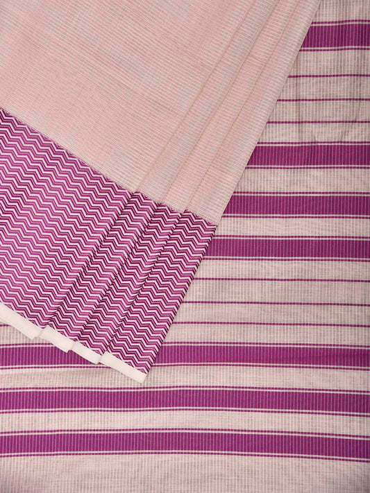 Cream and Pink Bamboo Cotton Saree with Strips Design No Blouse bc0989