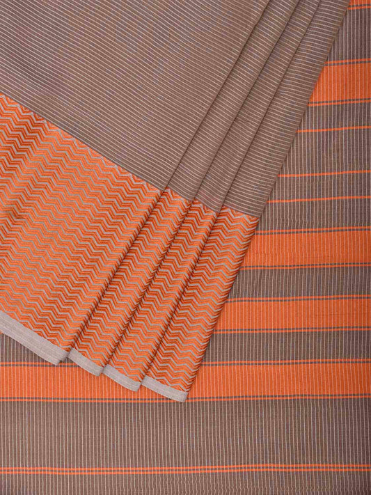 Light Brown and Orange Bamboo Cotton Saree with Strips Design No Blouse bc0992
