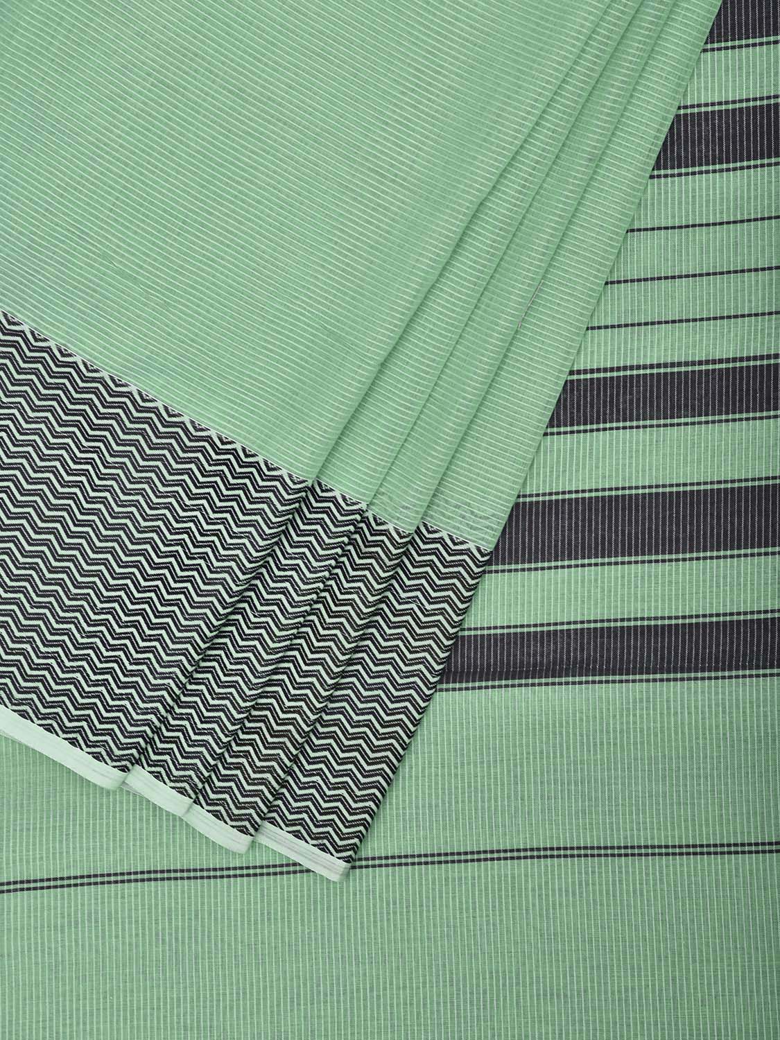 Light Green and Black Bamboo Cotton Saree with Strips Design No Blouse bc0993