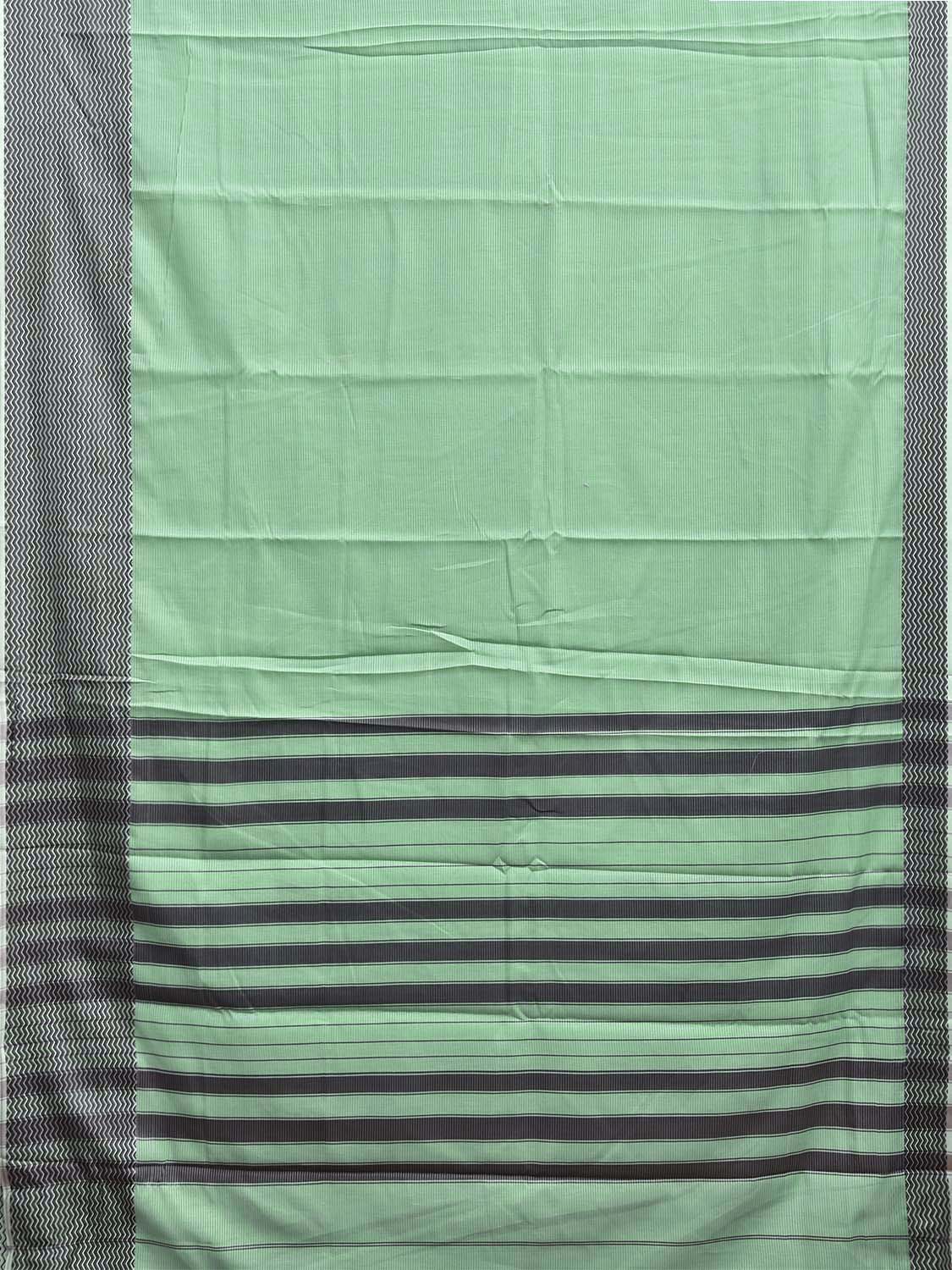 Light Green and Black Bamboo Cotton Saree with Strips Design No Blouse bc0993