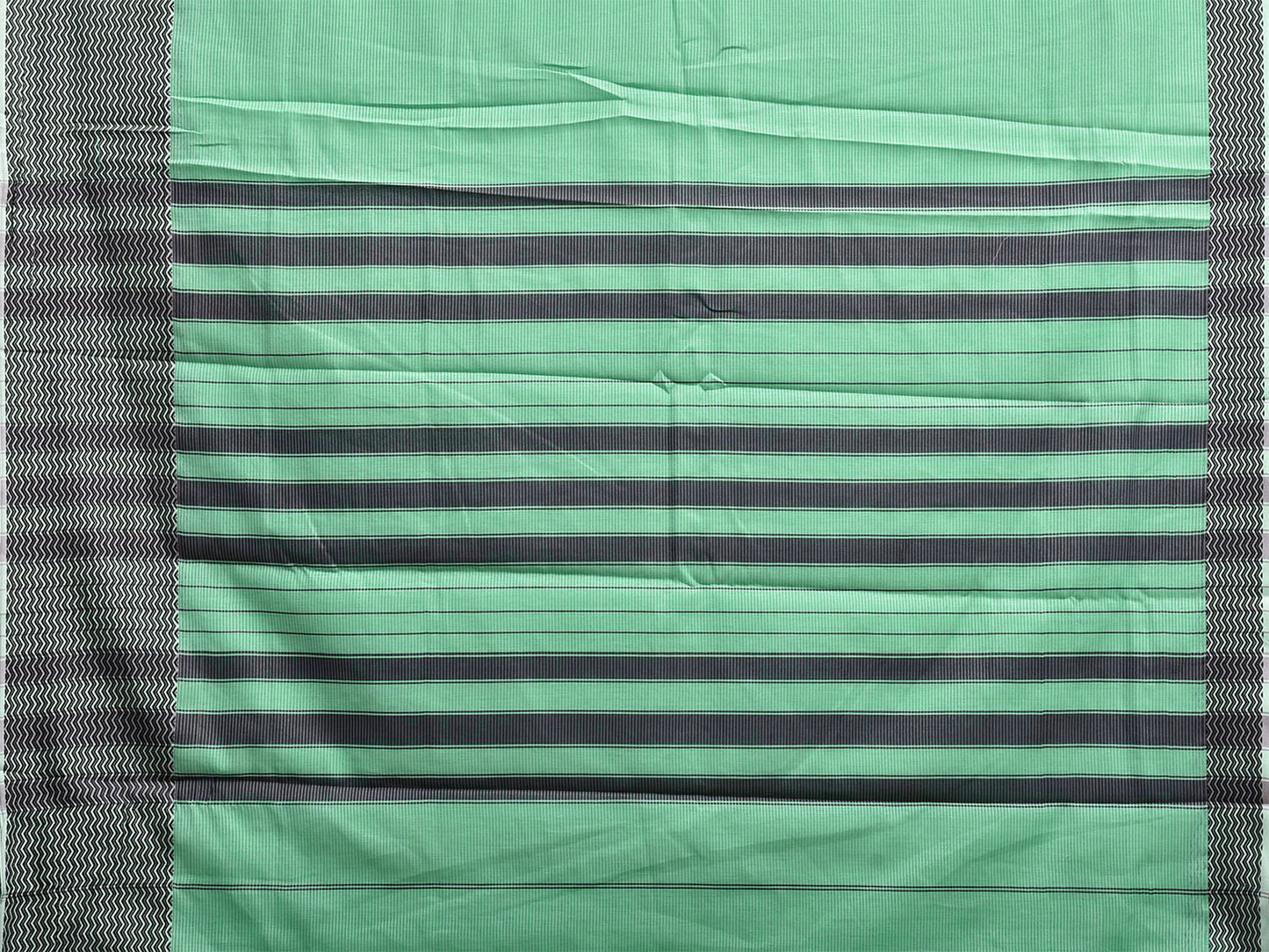 Light Green and Black Bamboo Cotton Saree with Strips Design No Blouse bc0993