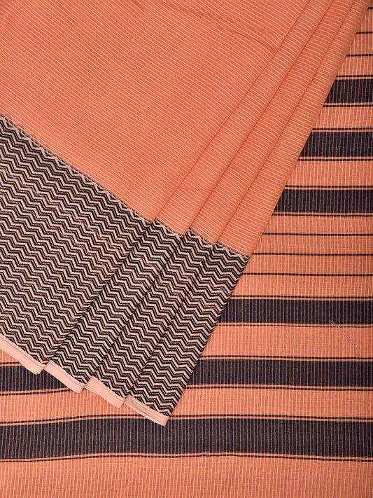 Orange and Black Bamboo Cotton Saree with Strips Design No Blouse bc0994