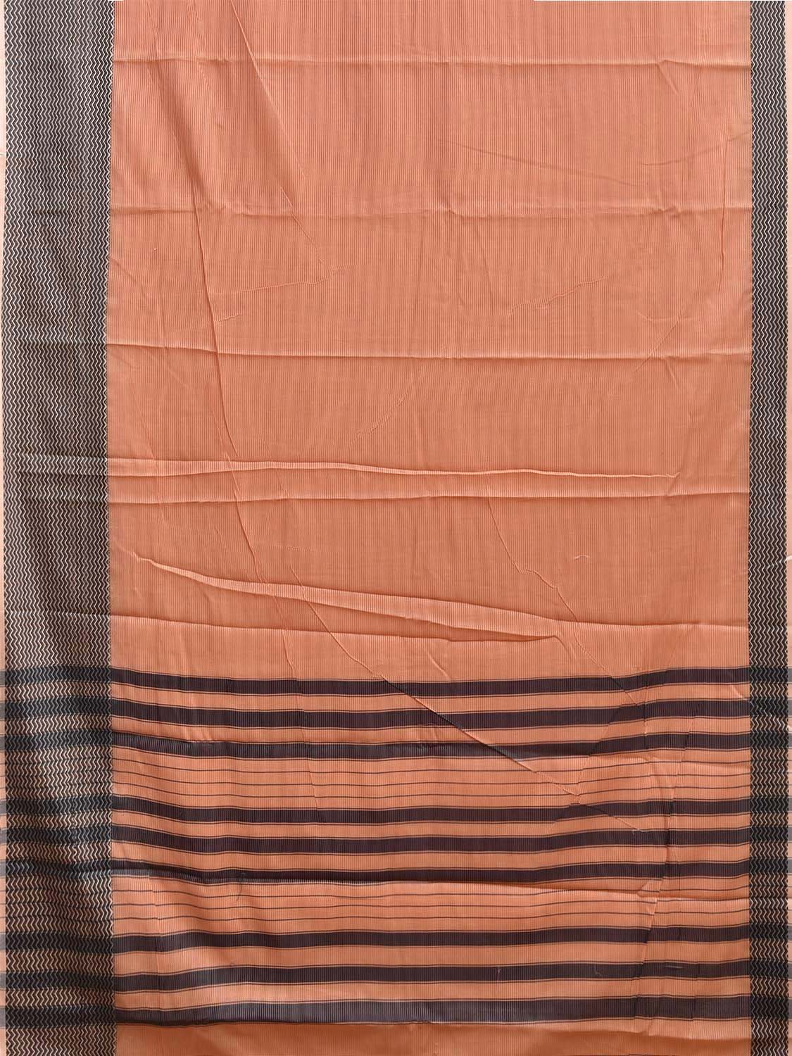 Orange and Black Bamboo Cotton Saree with Strips Design No Blouse bc0994
