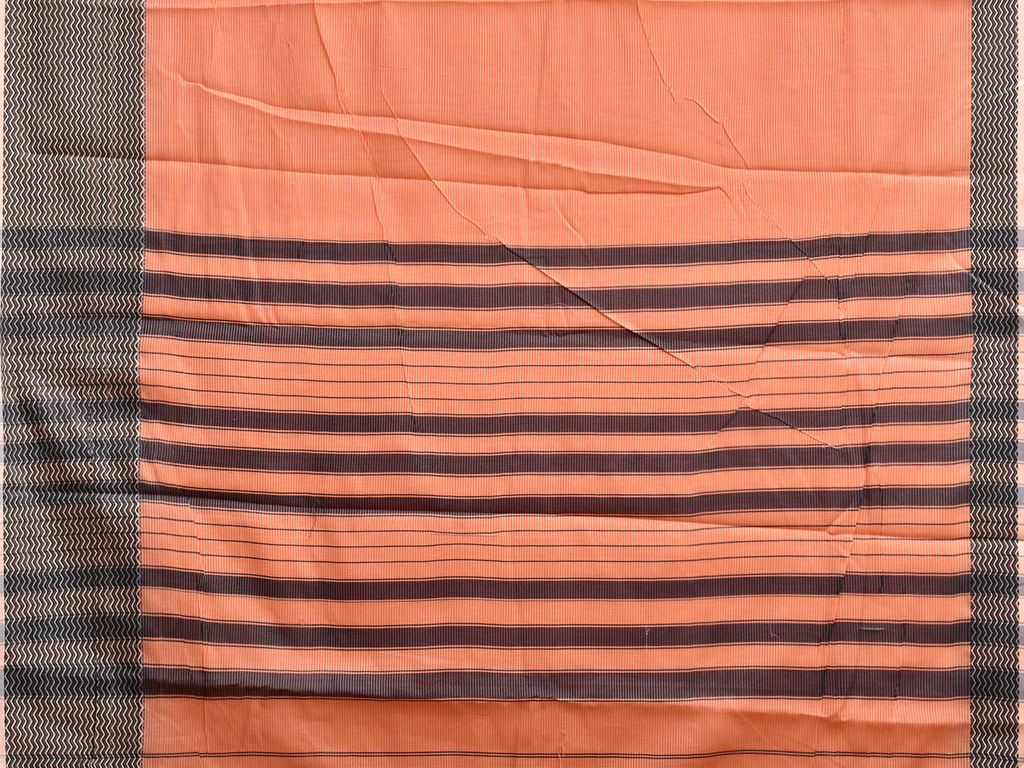 Orange and Black Bamboo Cotton Saree with Strips Design No Blouse bc0994
