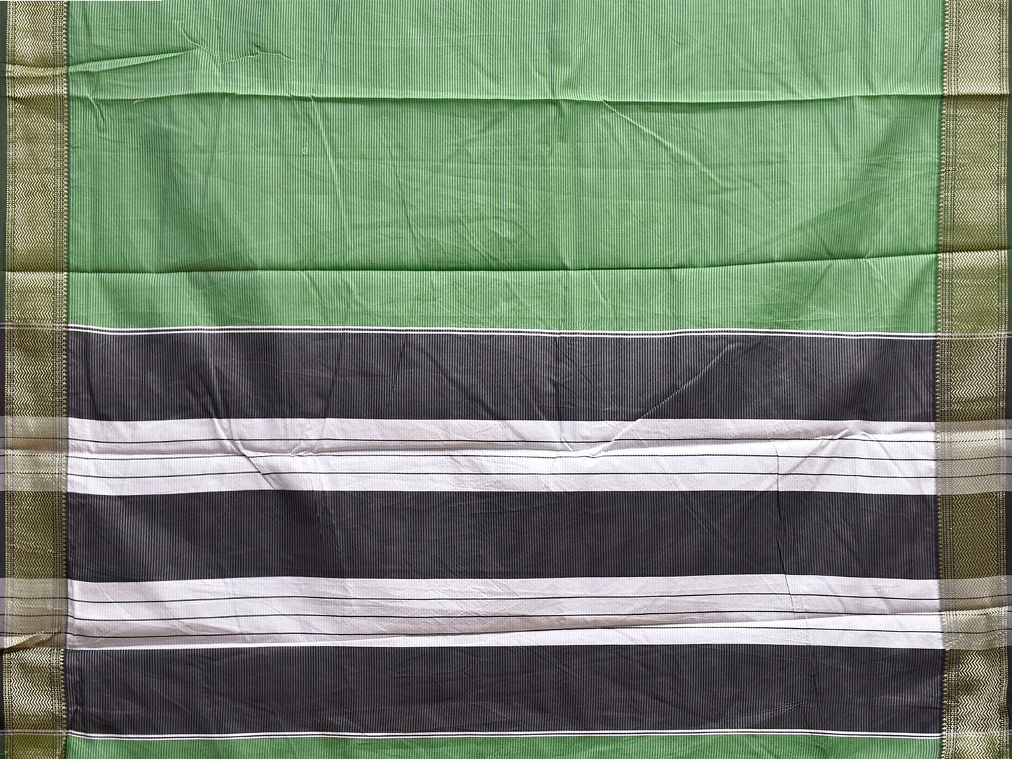 Green and Black Bamboo Cotton Saree with Strips Design No Blouse bc0995