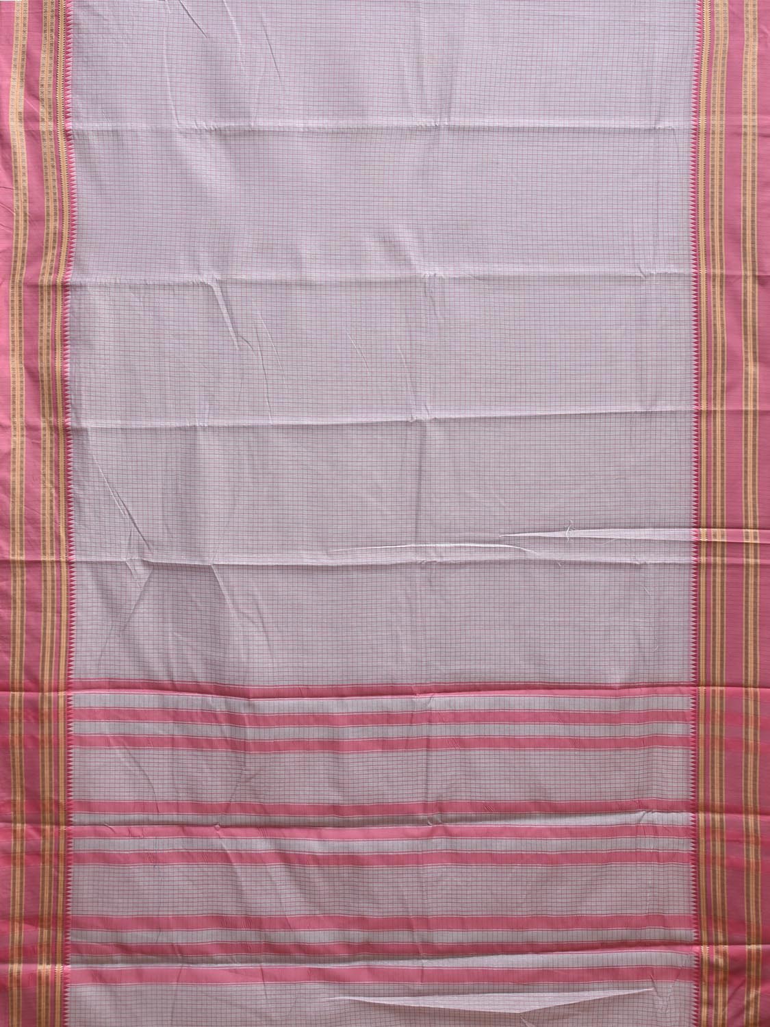 Light Grey and Pink Bamboo Cotton Saree with Checks Design No Blouse bc0997