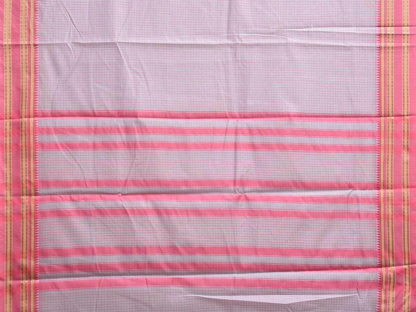 Light Grey and Pink Bamboo Cotton Saree with Checks Design No Blouse bc0997