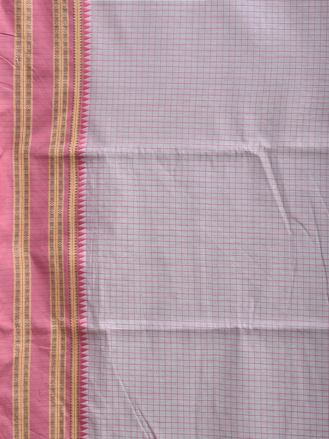 Light Grey and Pink Bamboo Cotton Saree with Checks Design No Blouse bc0997
