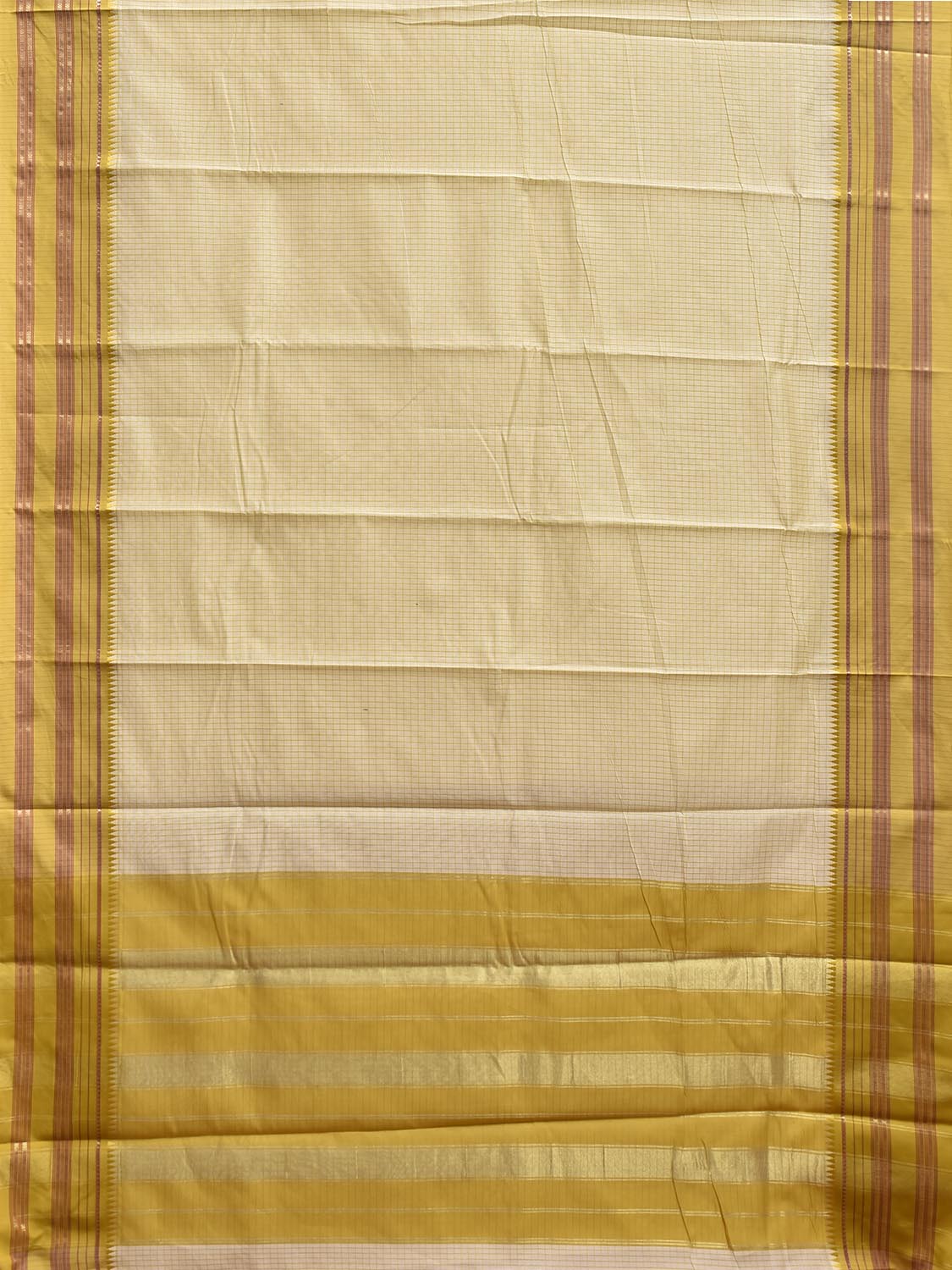 Cream and Olive Bamboo Cotton Viscose Silk Saree with Checks Design No Blouse bc0998