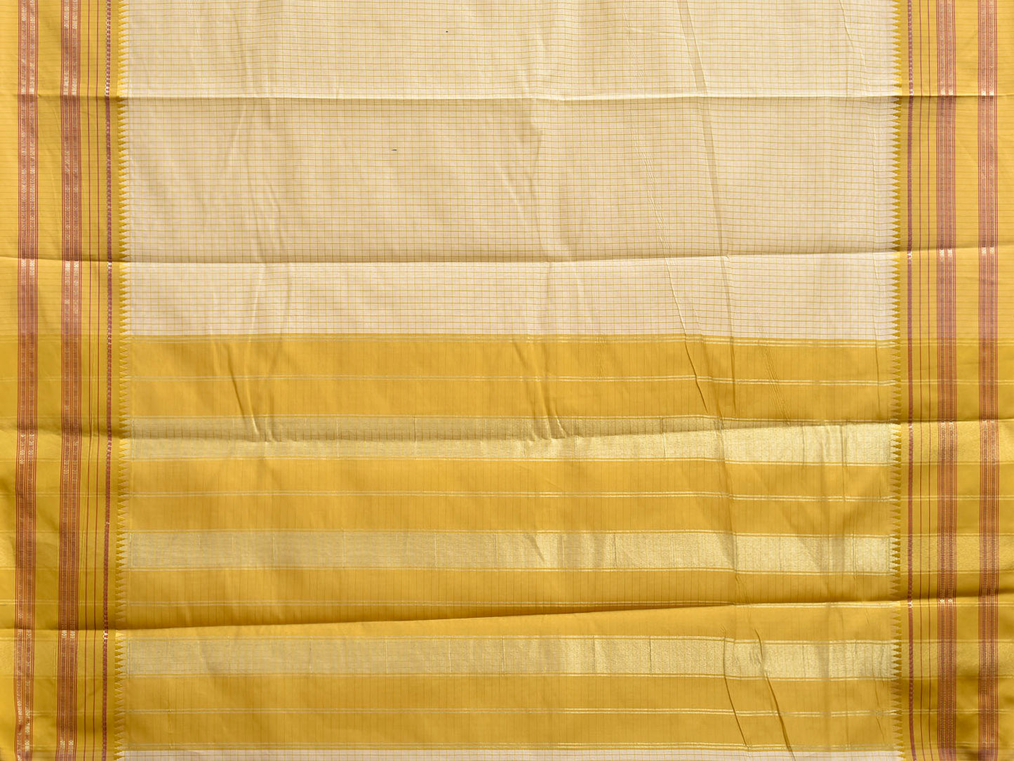 Cream and Olive Bamboo Cotton Viscose Silk Saree with Checks Design No Blouse bc0998