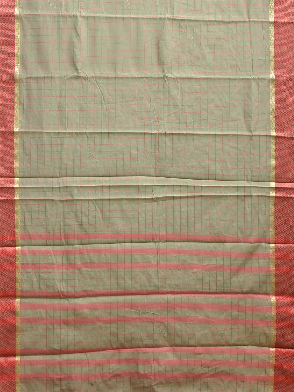 Light Green and Red Bamboo Cotton Saree with Big Checks Design No Blouse bc0999