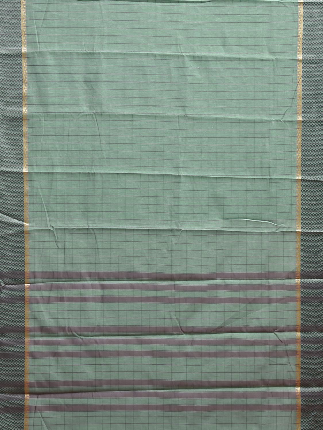 Turquoise and Grey Bamboo Cotton Saree with Big Checks Design No Blouse bc1002