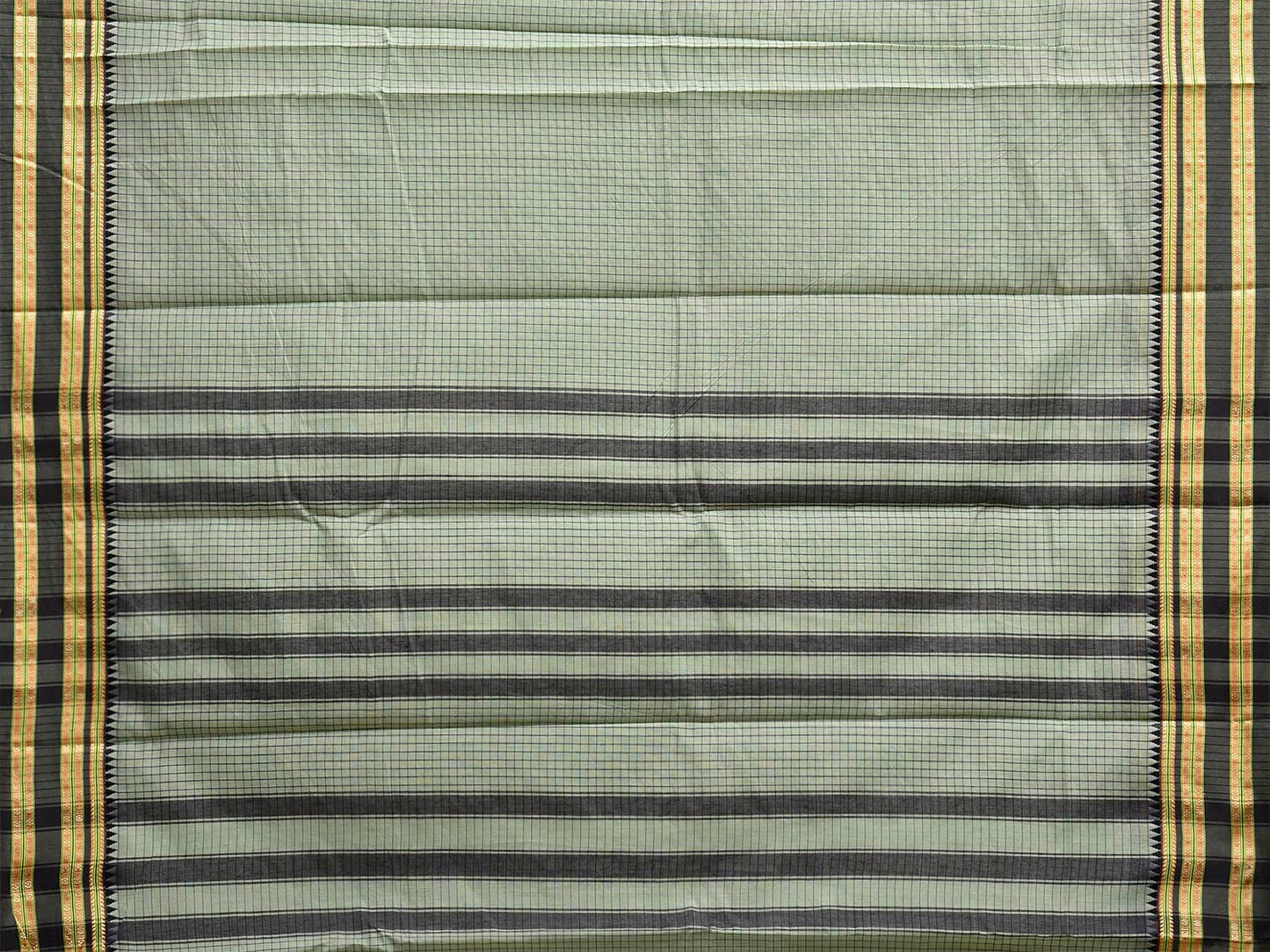 Sea Green and Black Bamboo Cotton Saree with Checks Design No Blouse bc1003