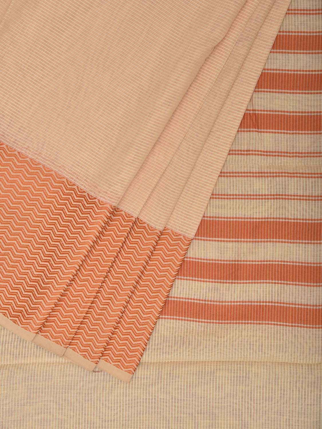 Cream and Orange Bamboo Cotton Saree with Strips Design No Blouse bc1008