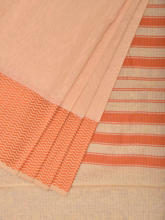Cream and Orange Bamboo Cotton Saree with Strips Design No Blouse bc1008