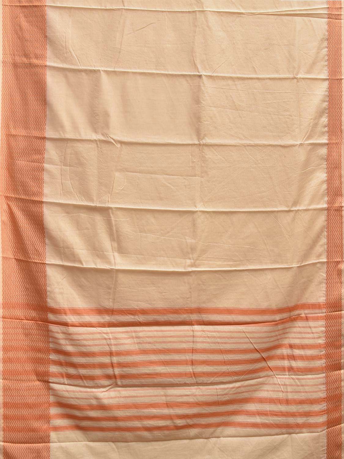 Cream and Orange Bamboo Cotton Saree with Strips Design No Blouse bc1008