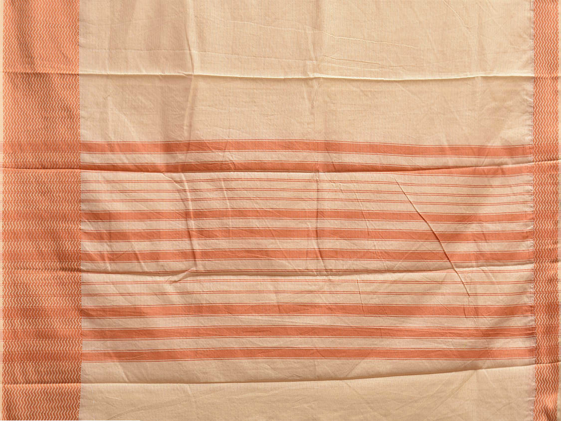 Cream and Orange Bamboo Cotton Saree with Strips Design No Blouse bc1008