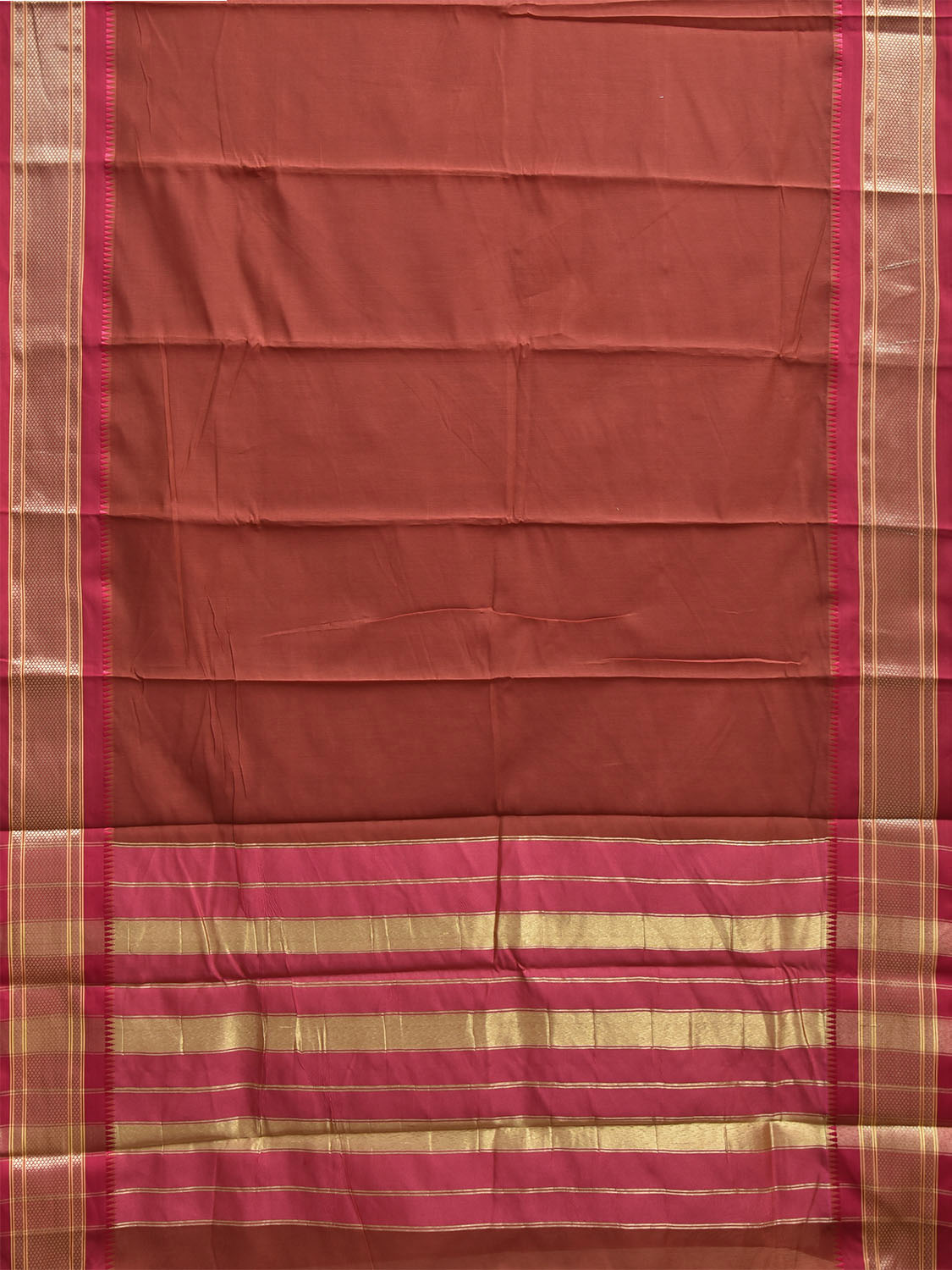Rust and Pink Bamboo Cotton Plain Saree with Contrast Pallu Design No Blouse bc1009