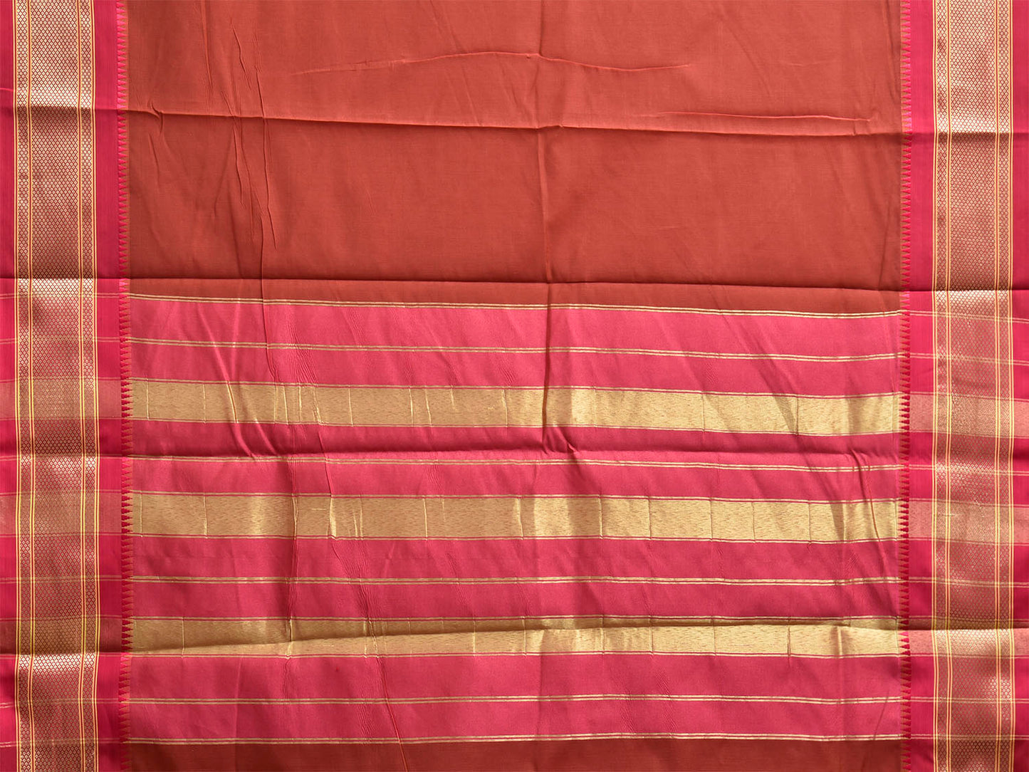 Rust and Pink Bamboo Cotton Plain Saree with Contrast Pallu Design No Blouse bc1009