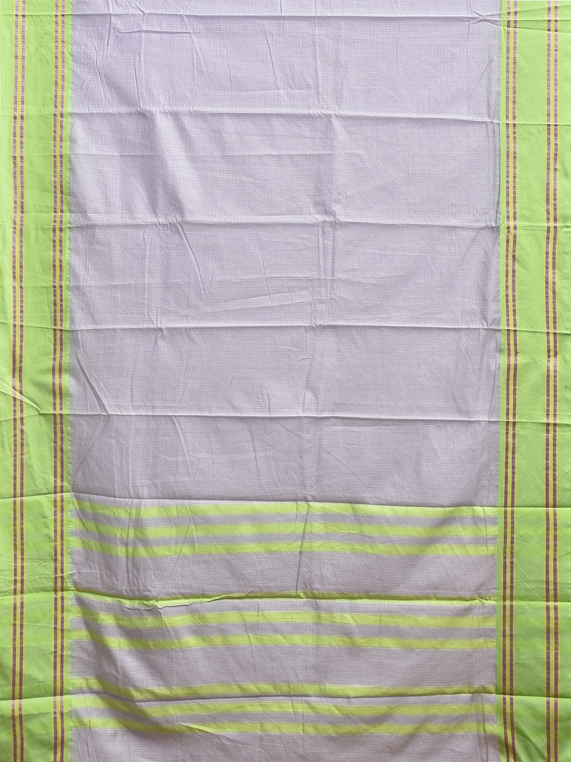 Light Grey and Neon Green Bamboo Cotton Saree with Small Checks Design No Blouse bc1013