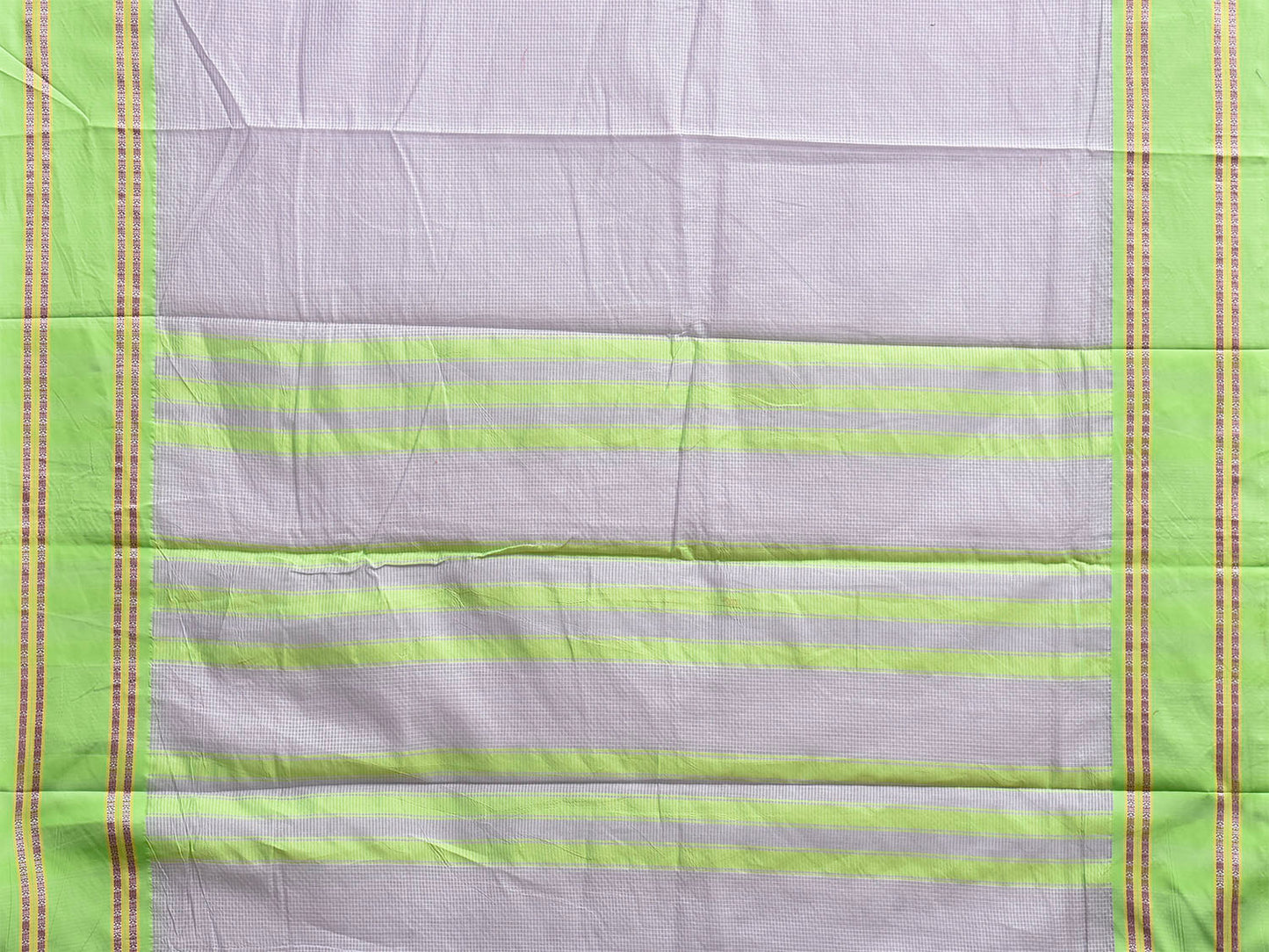 Light Grey and Neon Green Bamboo Cotton Saree with Small Checks Design No Blouse bc1013