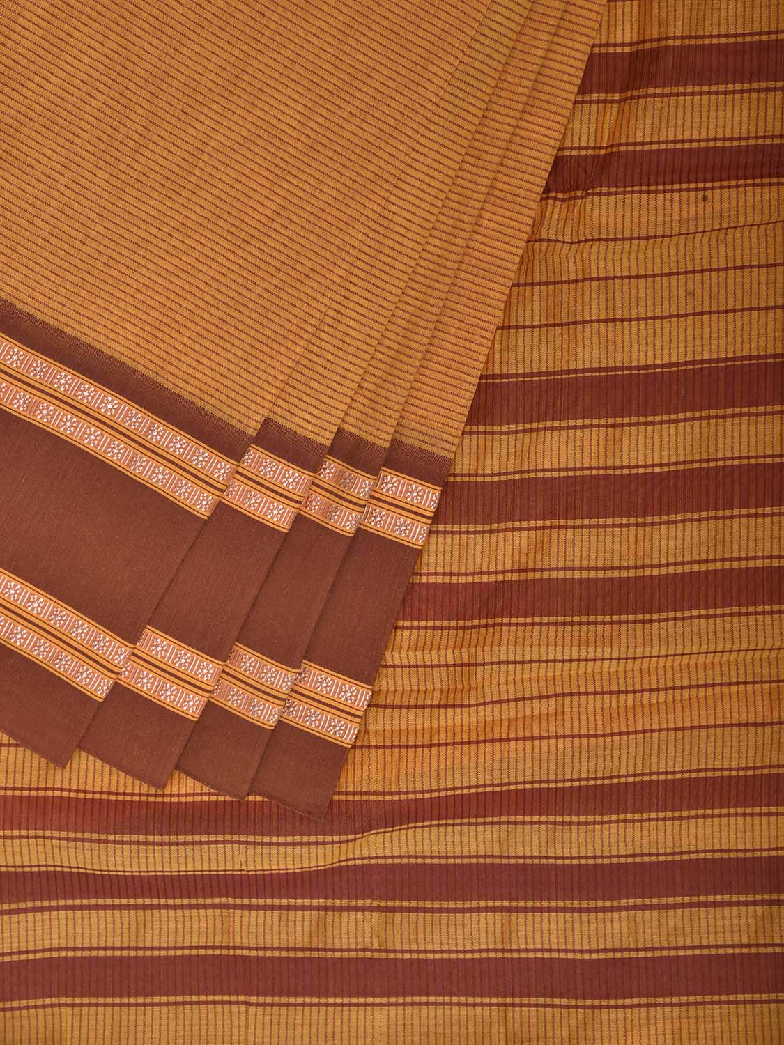 Orange and Rust Bamboo Cotton Saree with Strips Design No Blouse bc1014