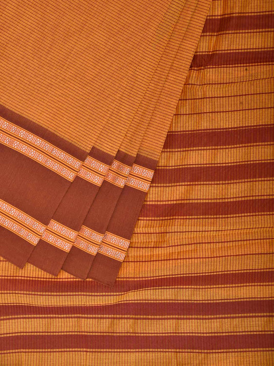 Orange and Rust Bamboo Cotton Saree with Strips Design No Blouse bc1014