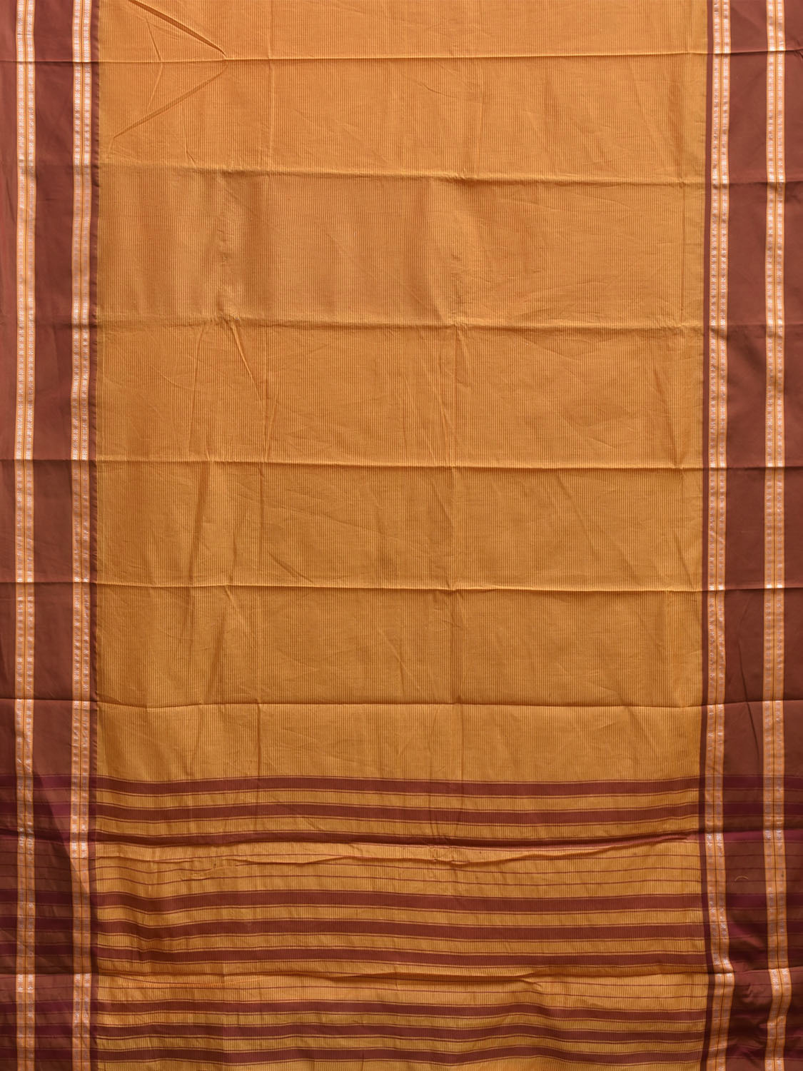 Orange and Rust Bamboo Cotton Saree with Strips Design No Blouse bc1014