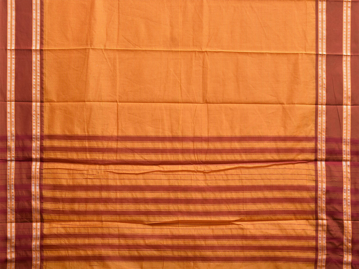 Orange and Rust Bamboo Cotton Saree with Strips Design No Blouse bc1014