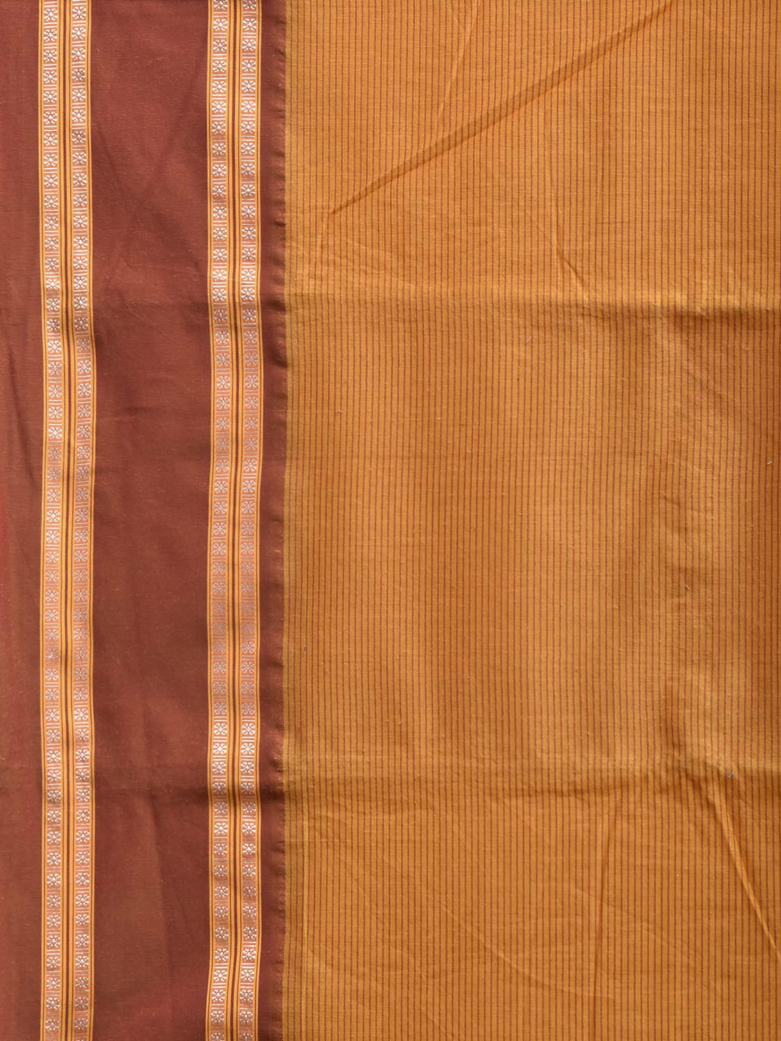 Orange and Rust Bamboo Cotton Saree with Strips Design No Blouse bc1014