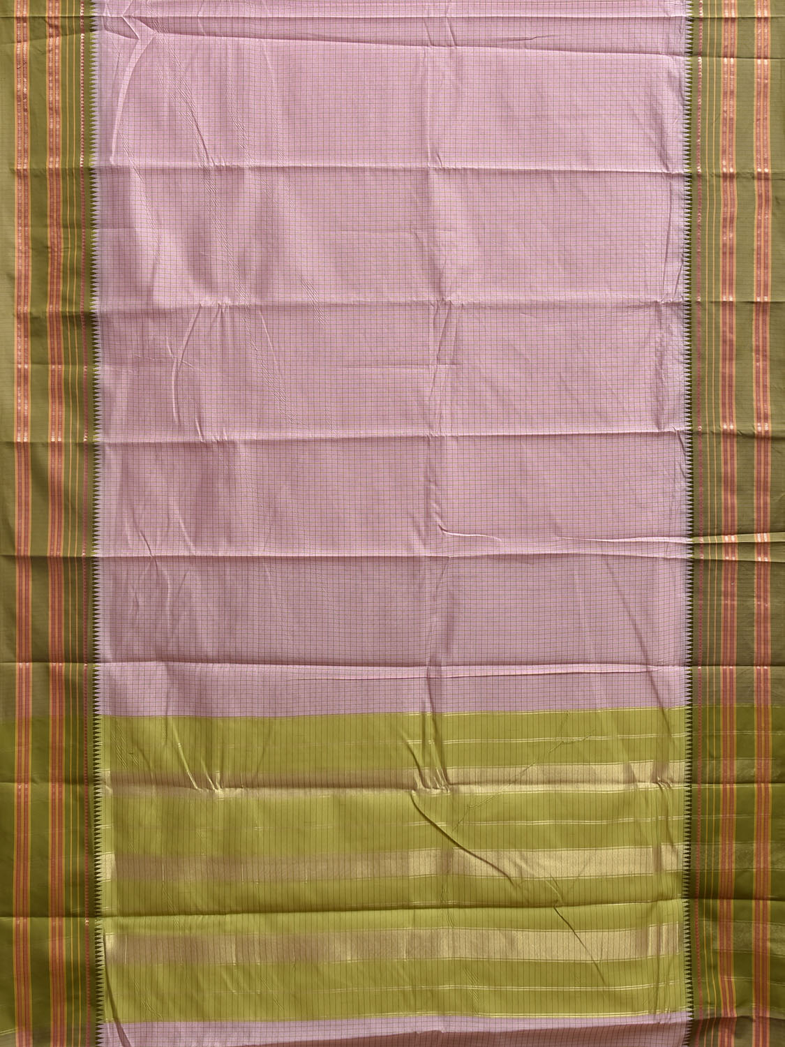 Light Pink and Green Bamboo Cotton Viscose Silk Saree with Checks Design No Blouse bc1017