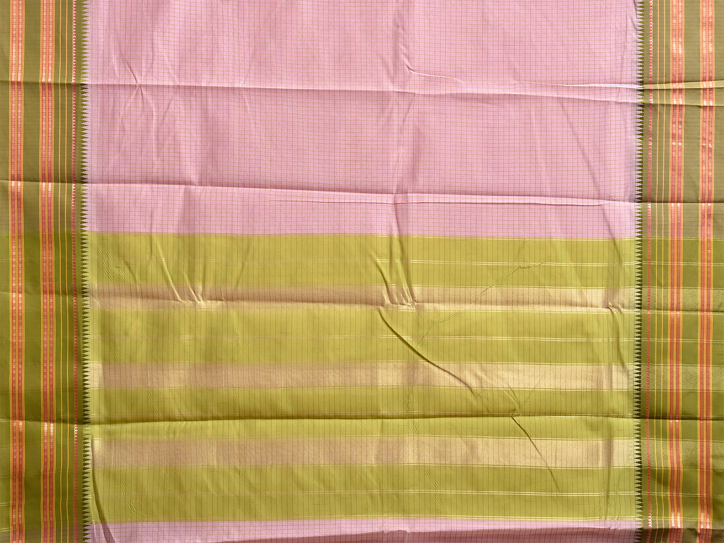 Light Pink and Green Bamboo Cotton Viscose Silk Saree with Checks Design No Blouse bc1017