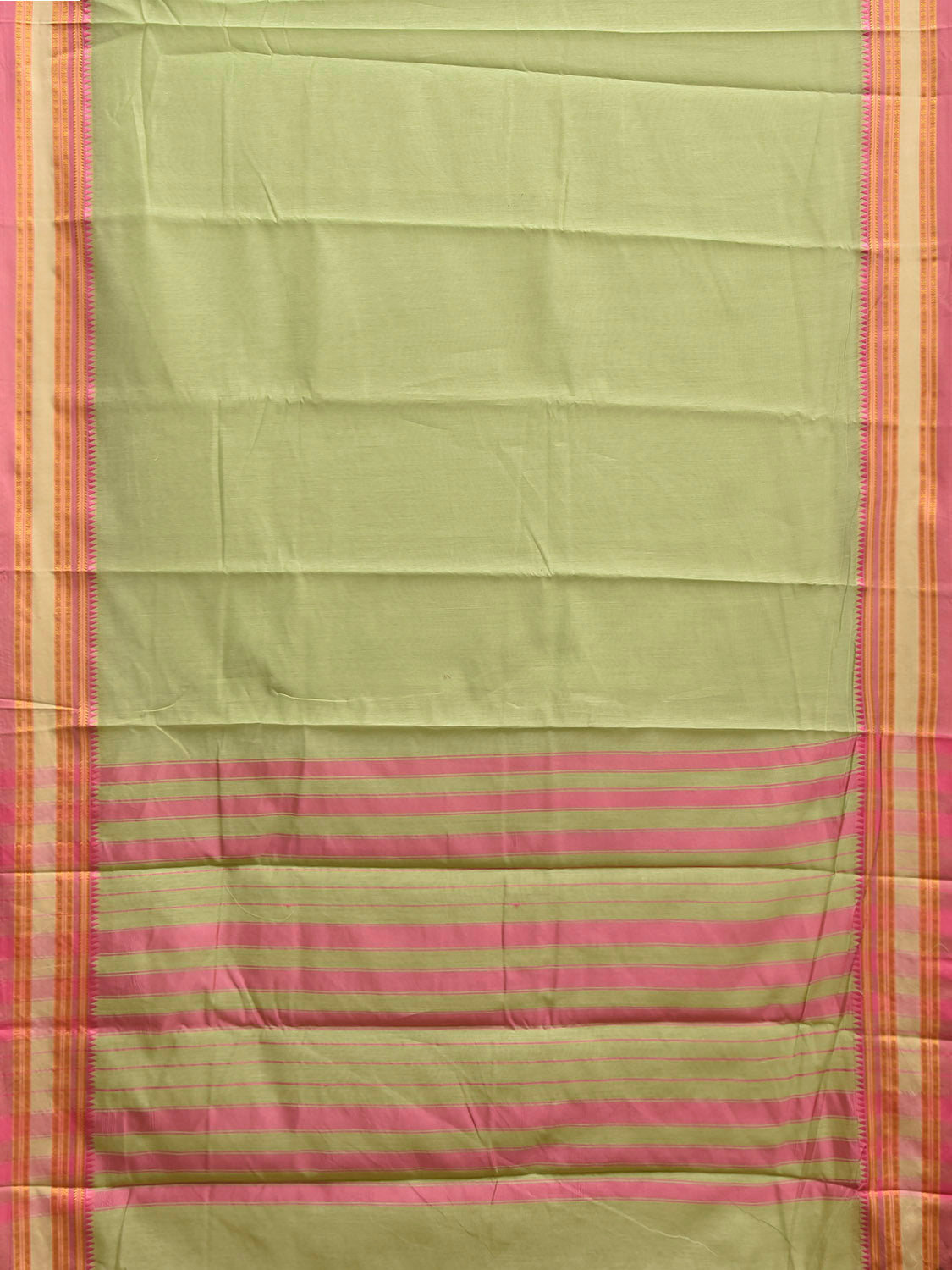 Light Green and Pink Bamboo Cotton Plain Saree with Strips Pallu Design No Blouse bc1018
