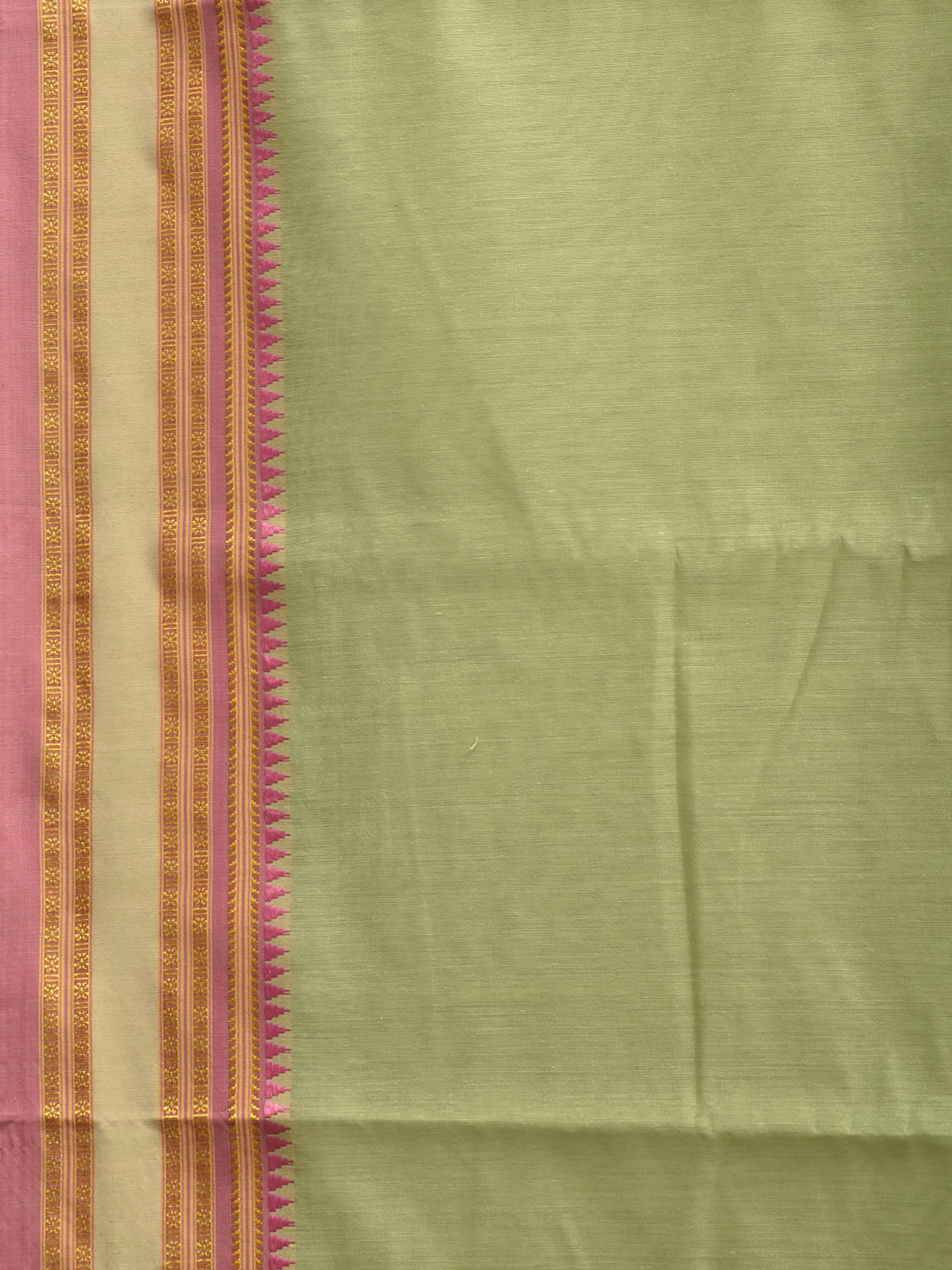 Light Green and Pink Bamboo Cotton Plain Saree with Strips Pallu Design No Blouse bc1018