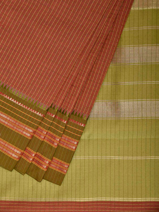 Rust and Green Bamboo Cotton Viscose Silk Saree with Checks Design No Blouse bc1020