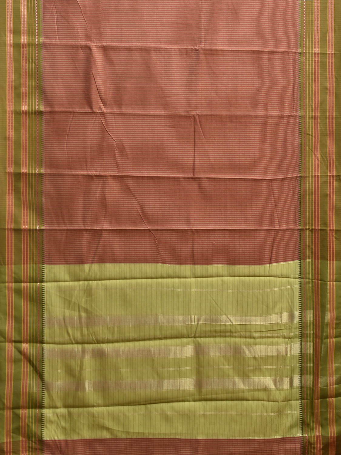 Rust and Green Bamboo Cotton Viscose Silk Saree with Checks Design No Blouse bc1020
