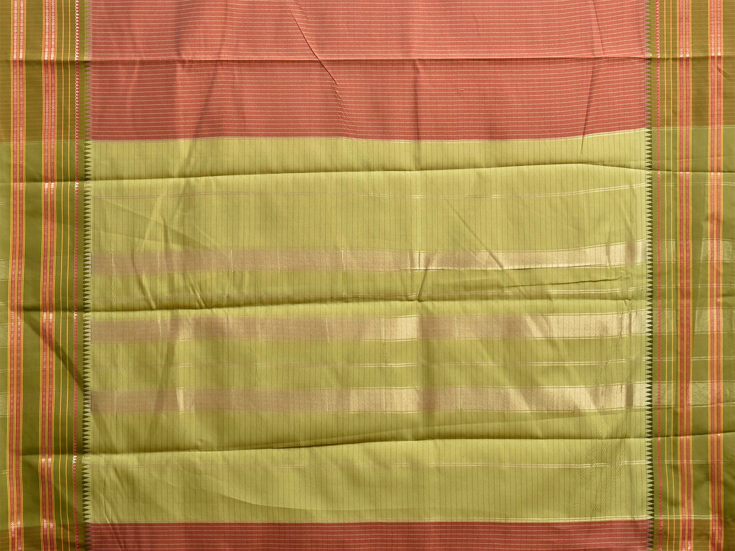 Rust and Green Bamboo Cotton Viscose Silk Saree with Checks Design No Blouse bc1020