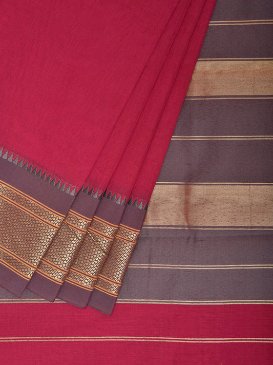 Pink and Grey Bamboo Cotton Plain Saree with Contrast Pallu Design No Blouse bc1022