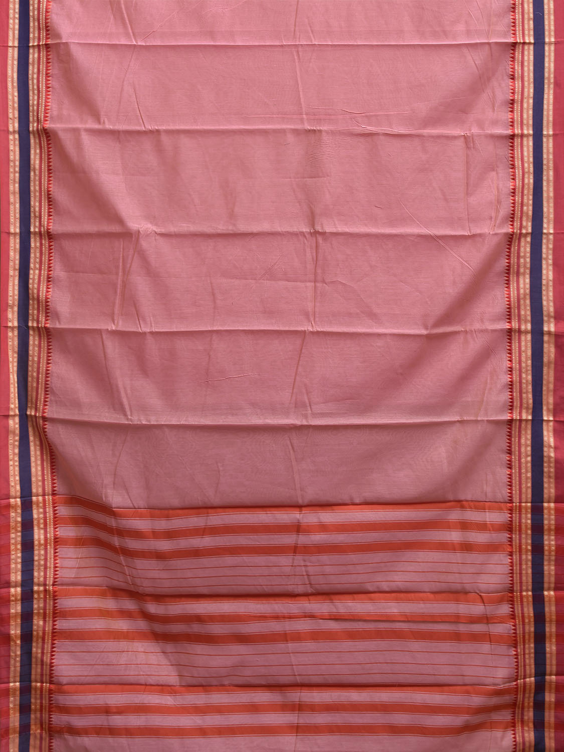 Baby Pink and Red Bamboo Cotton Plain Saree with Strips Pallu Design No Blouse bc1024