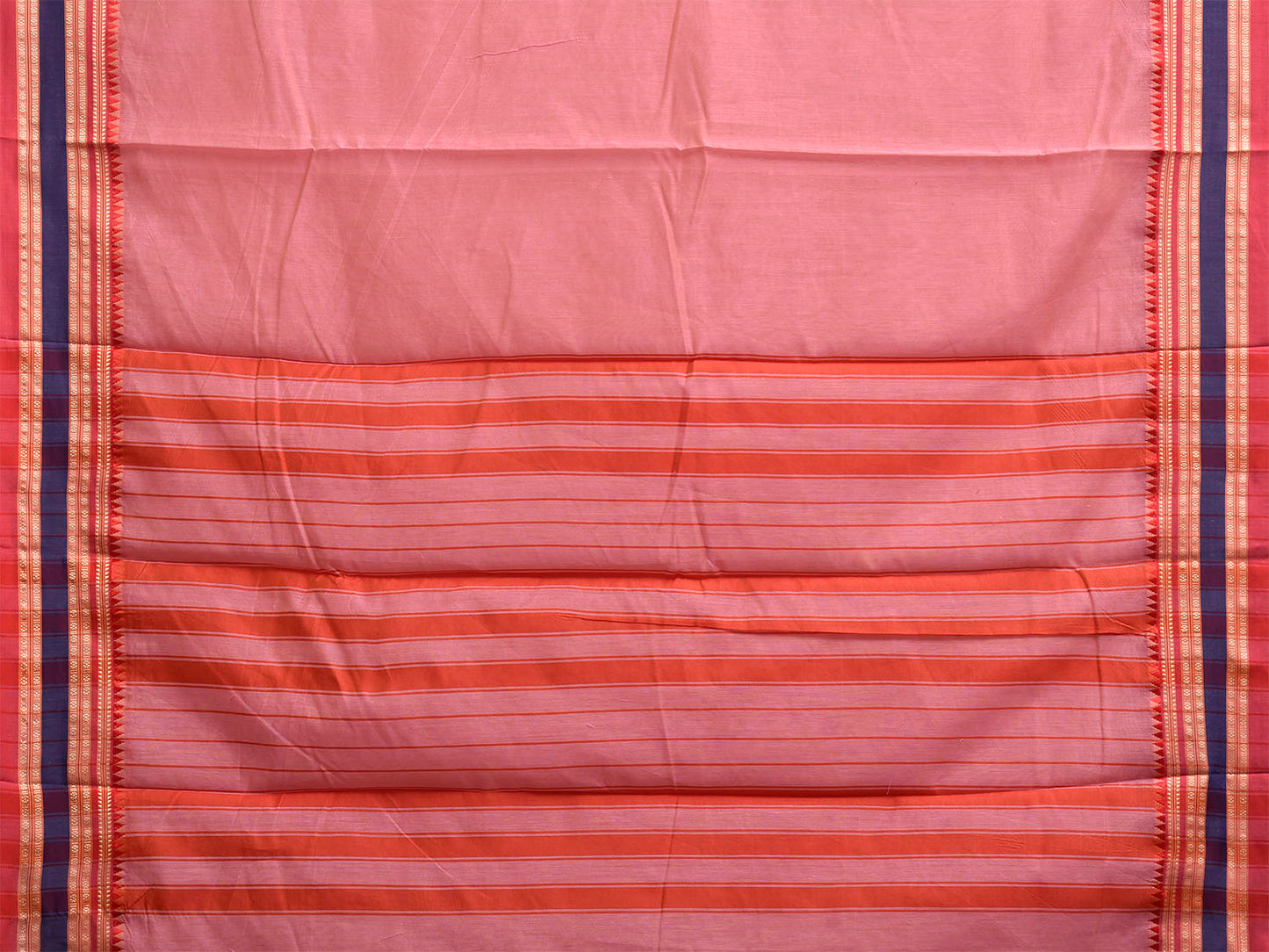 Baby Pink and Red Bamboo Cotton Plain Saree with Strips Pallu Design No Blouse bc1024