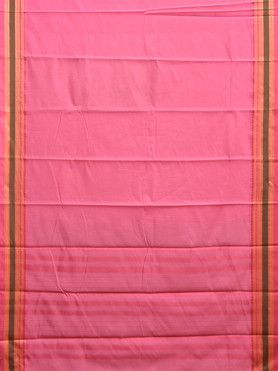 Pink and Green Bamboo Cotton Plain Saree with Strips Pallu Design No Blouse bc1027