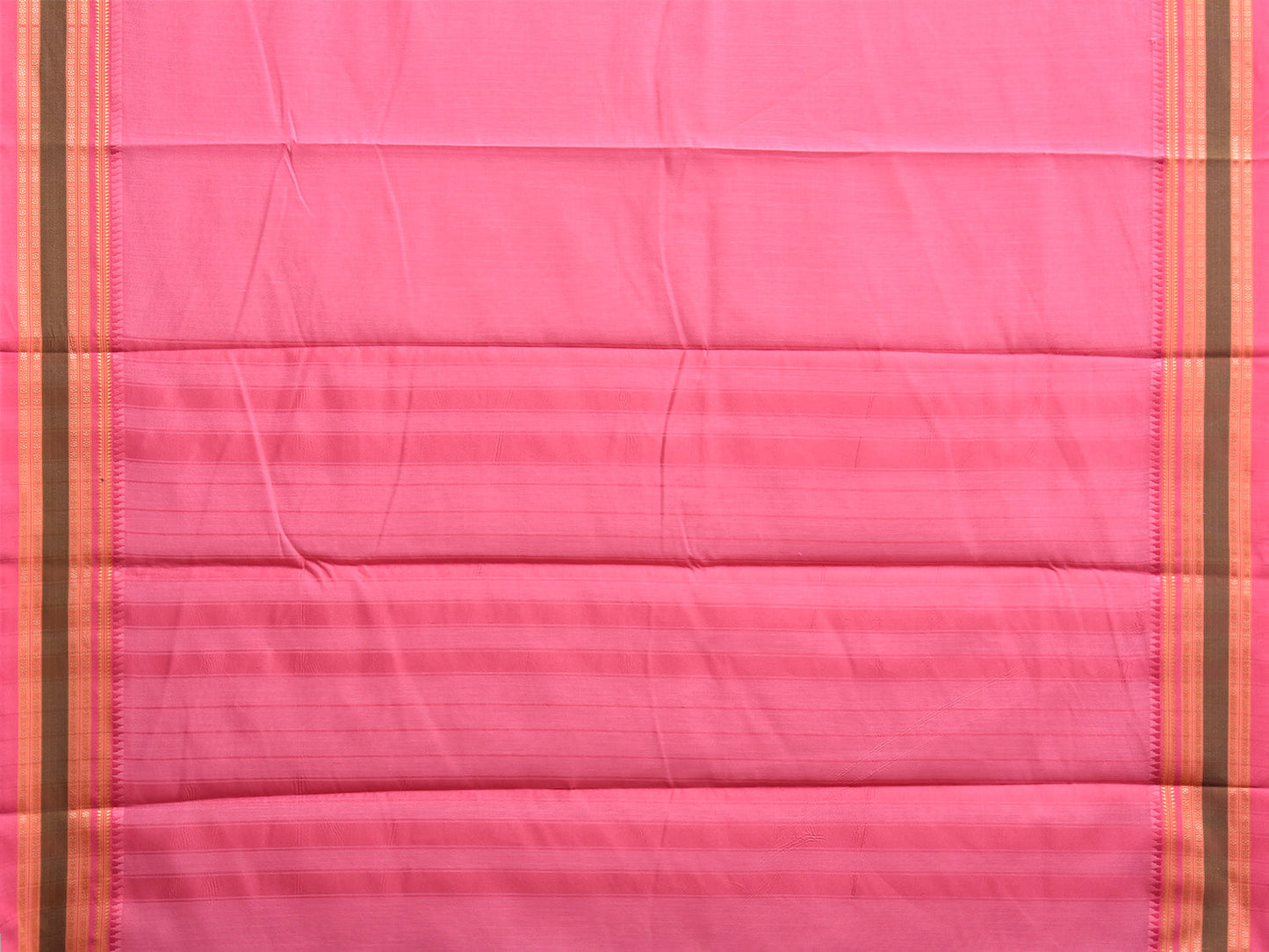 Pink and Green Bamboo Cotton Plain Saree with Strips Pallu Design No Blouse bc1027