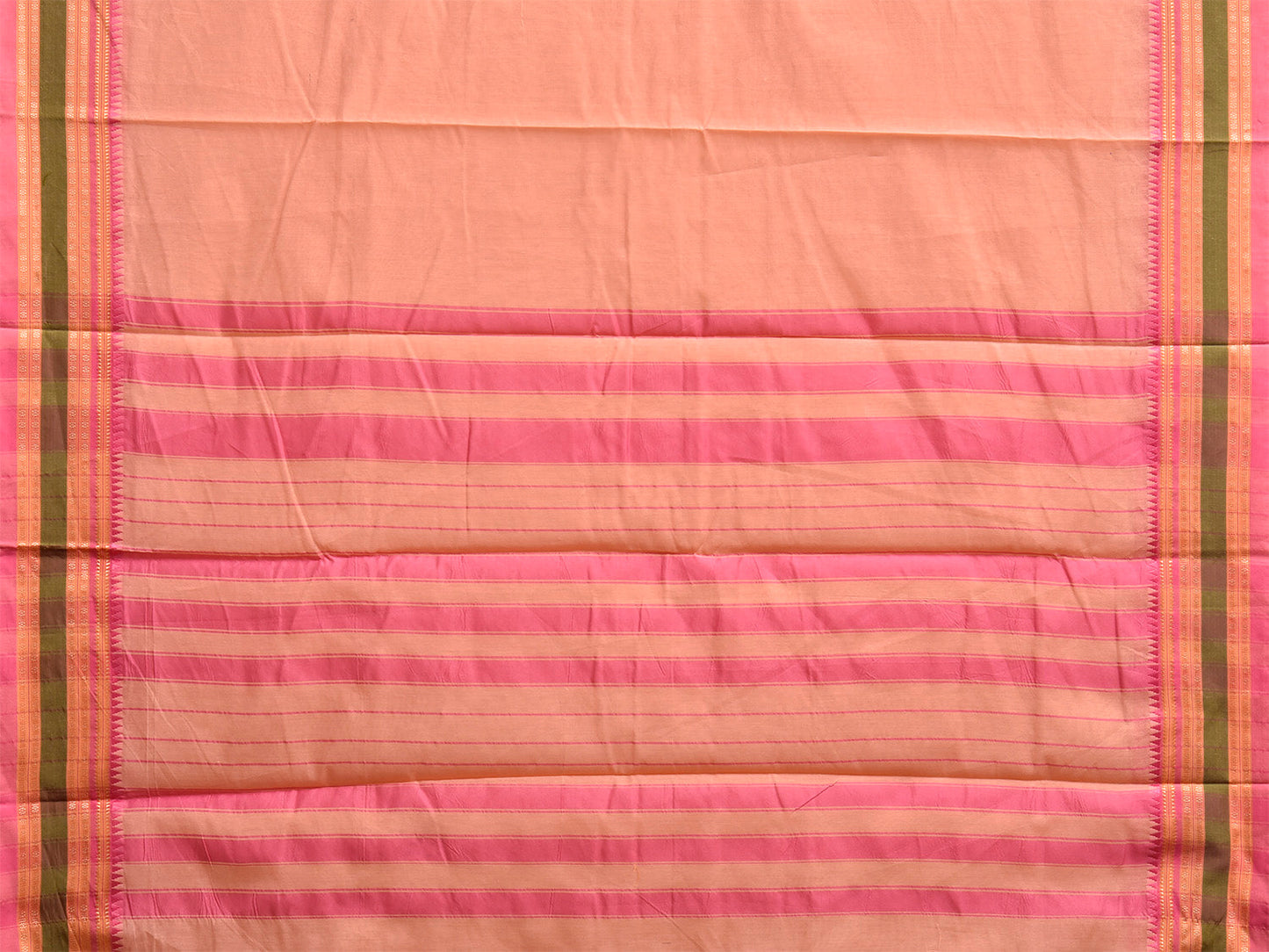 Light Peach and Pink Bamboo Cotton Plain Saree with Strips Pallu Design No Blouse bc1029