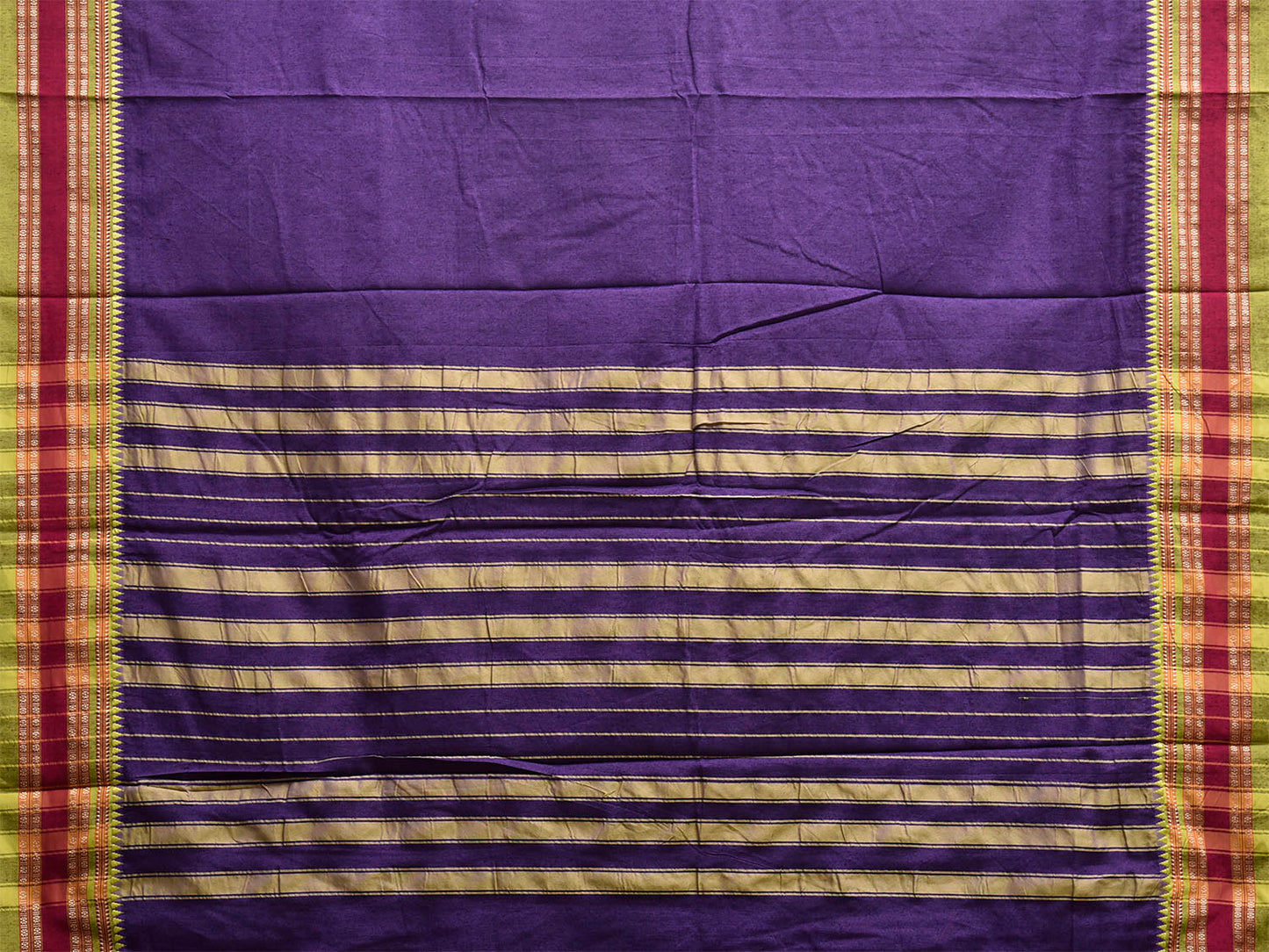 Indigo and Green Bamboo Cotton Plain Saree with Strips Pallu Design No Blouse bc1030