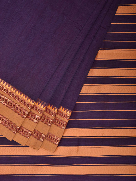 Indigo and Mustard Bamboo Cotton Plain Saree with Strips Pallu Design No Blouse bc1033