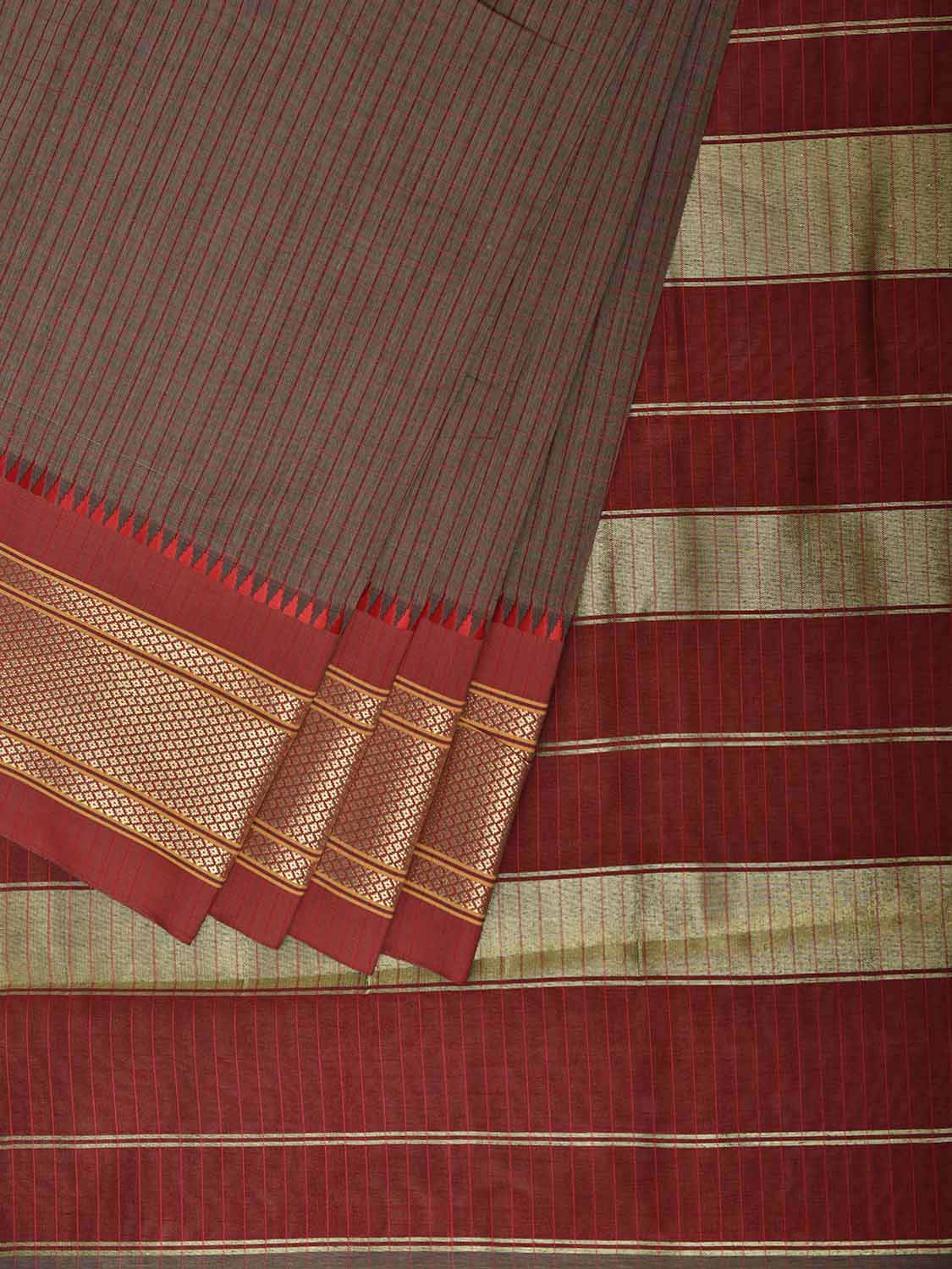Light Brown and Dark Red Bamboo Cotton Saree with Checks Design No Blouse bc1034