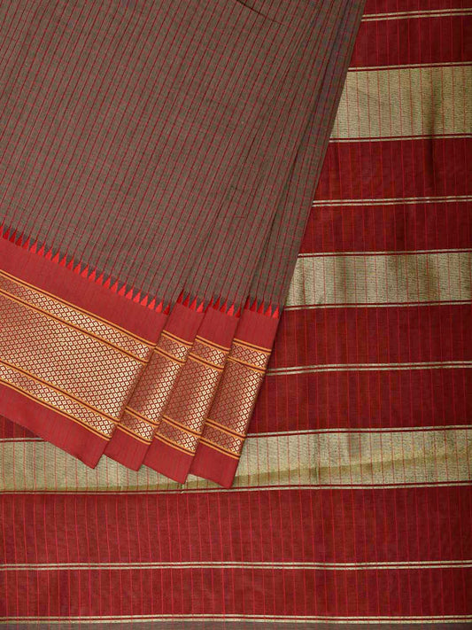 Light Brown and Dark Red Bamboo Cotton Saree with Checks Design No Blouse bc1034