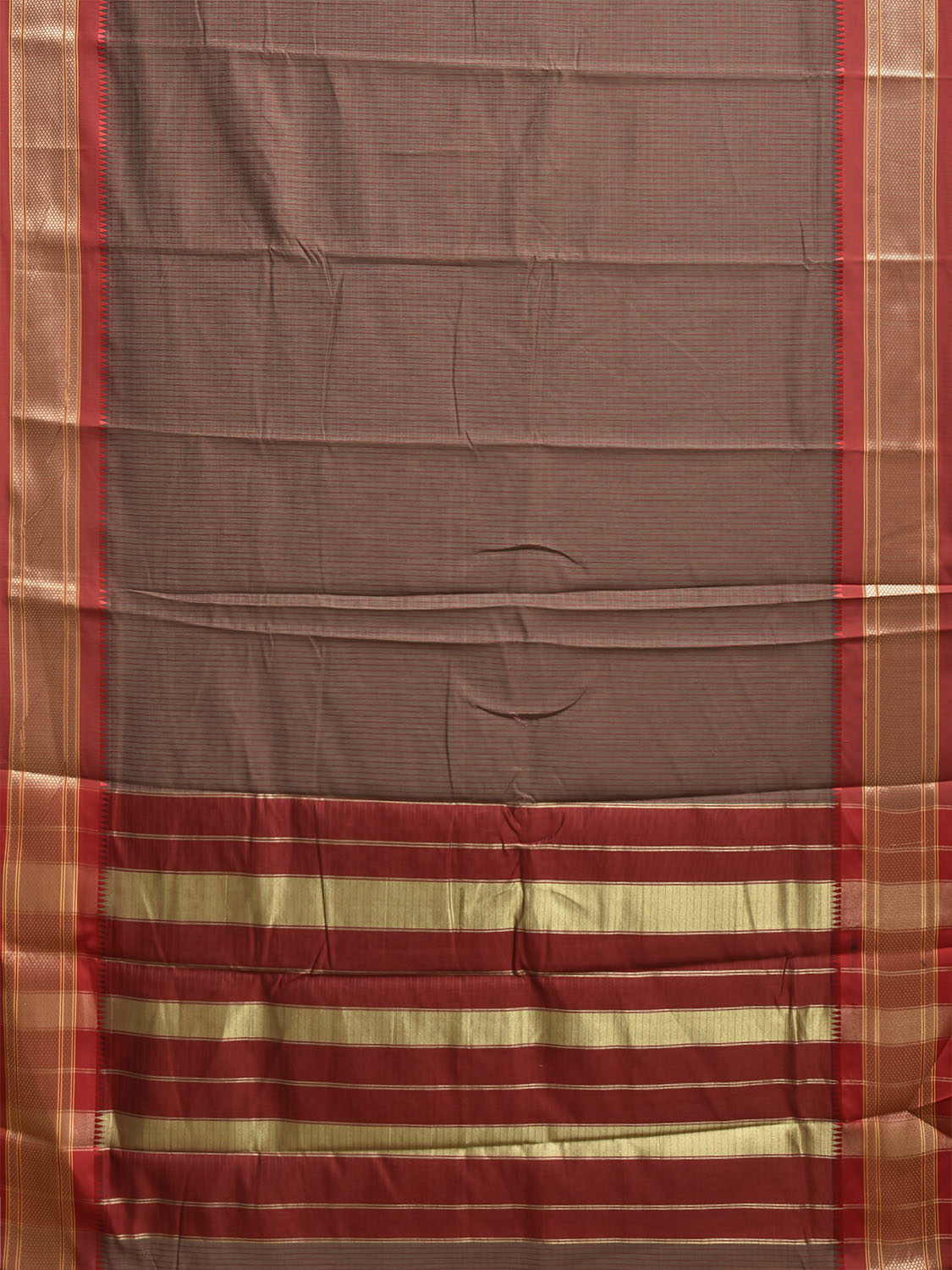 Light Brown and Dark Red Bamboo Cotton Saree with Checks Design No Blouse bc1034